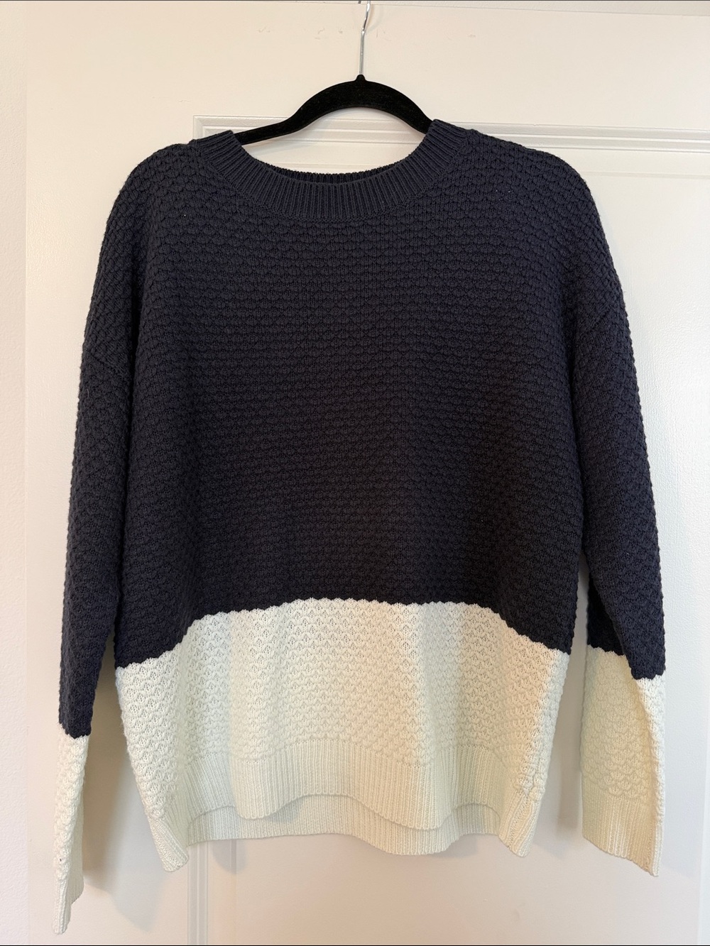 Philosophy Navy and Light Blue Colorblock Crewneck Sweater